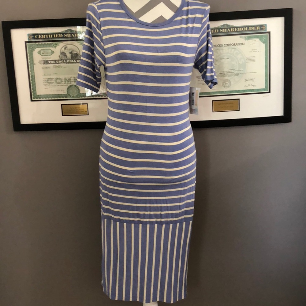 LuLaRoe Blue & Cream Julia Dress, Small NWT